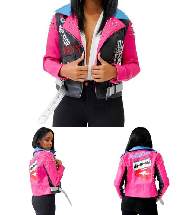 STUD LEATHER CROP JACKET